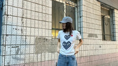 [공용][세일] 꼼ㄷ가르송 폴카 닷 더블 하트 티셔츠 2컬러