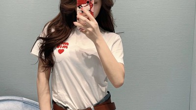[세일] 미ㅇ미우 하트 로고 코튼 티셔츠