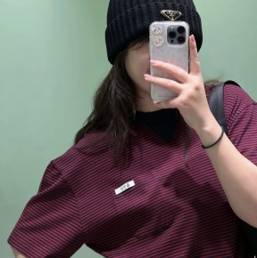 [세일] 프ㄹ다 스트라이프 저지 코튼 반팔 티셔츠